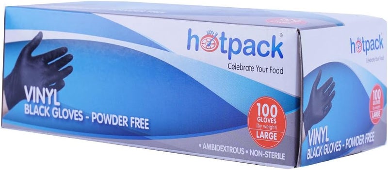 Hotpack Disposable Vinyl Gloves - Black, Large, Powder Free, Non Sterile, Food Safe, 100 Pieces - Image 5